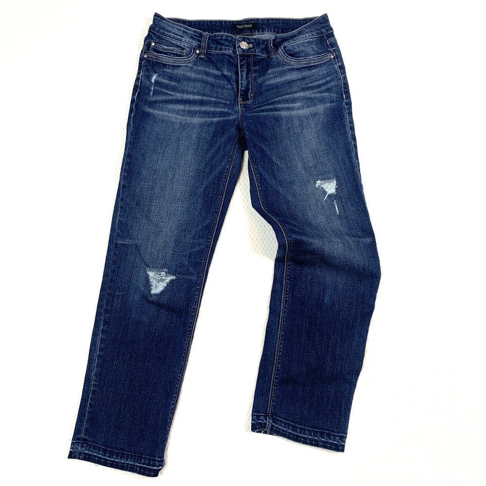 White House Black Market Slim Crop Jeans Women’s 6 Blue Distressed Studded Denim